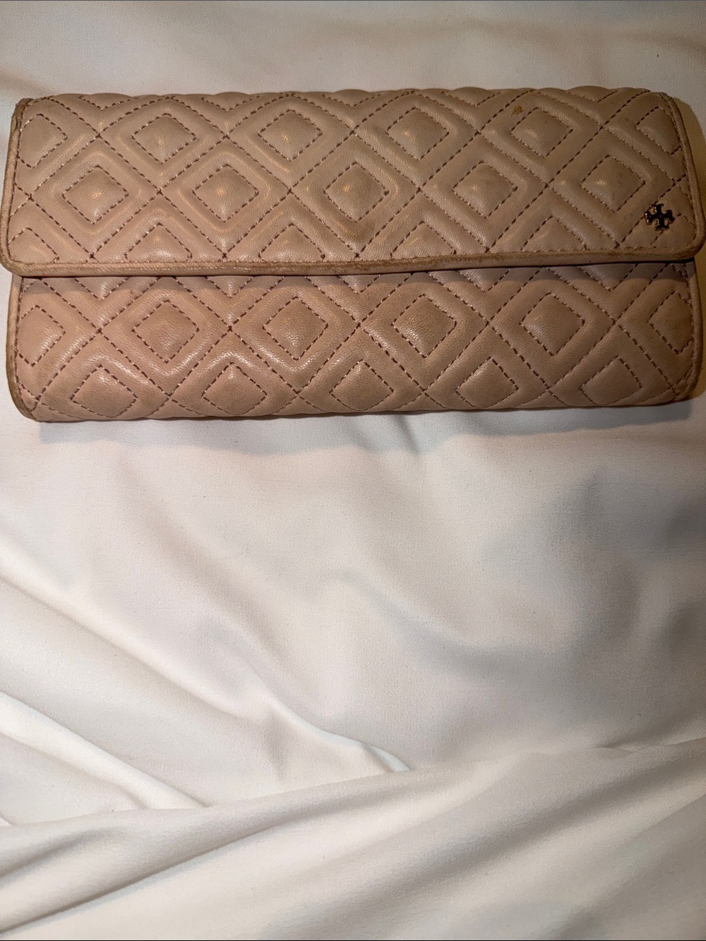 Tory Burch Fleming Quilted Leather Continental Wallet Beige